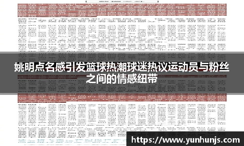 姚明点名感引发篮球热潮球迷热议运动员与粉丝之间的情感纽带